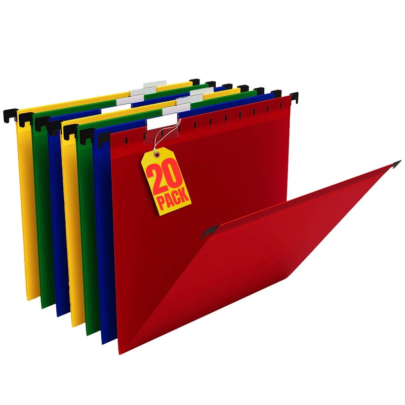 1InTheOffice Poly Hanging Folders Letter Size, Assorted Color, 5-Tab, 20 Pack - Image 1